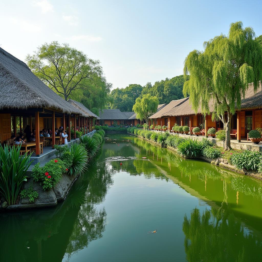 Không gian xanh mát yên bình tại Khu du lịch Bình Quới với cây xanh và ao nước